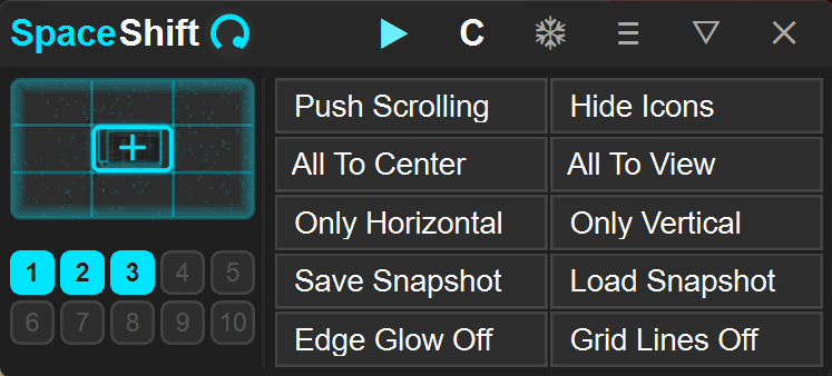 The SpaceShift control panel