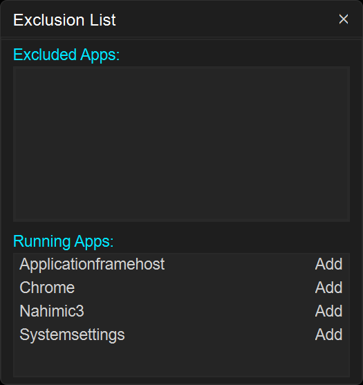 The Exclusion List dialog
