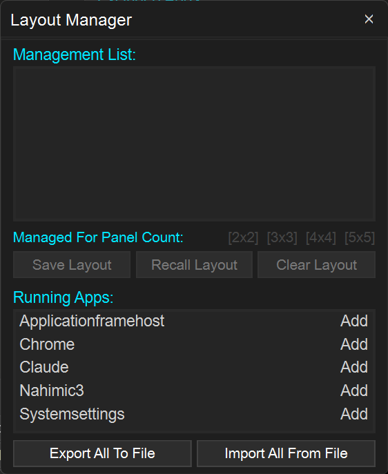 The Layout Manager dialog