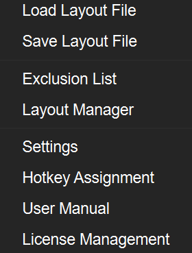 The SpaceShift menu