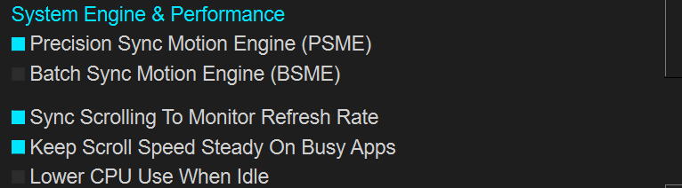 Settings:System Engine and Performance