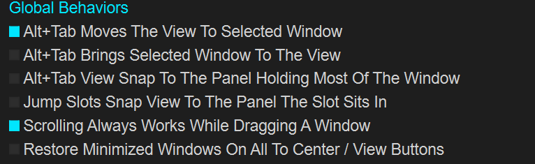 Settings:Global Behaviors